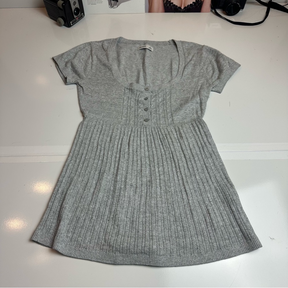 Hollister Y2K Gray Ribbed Knit Button Front Empire Waist Top Medium